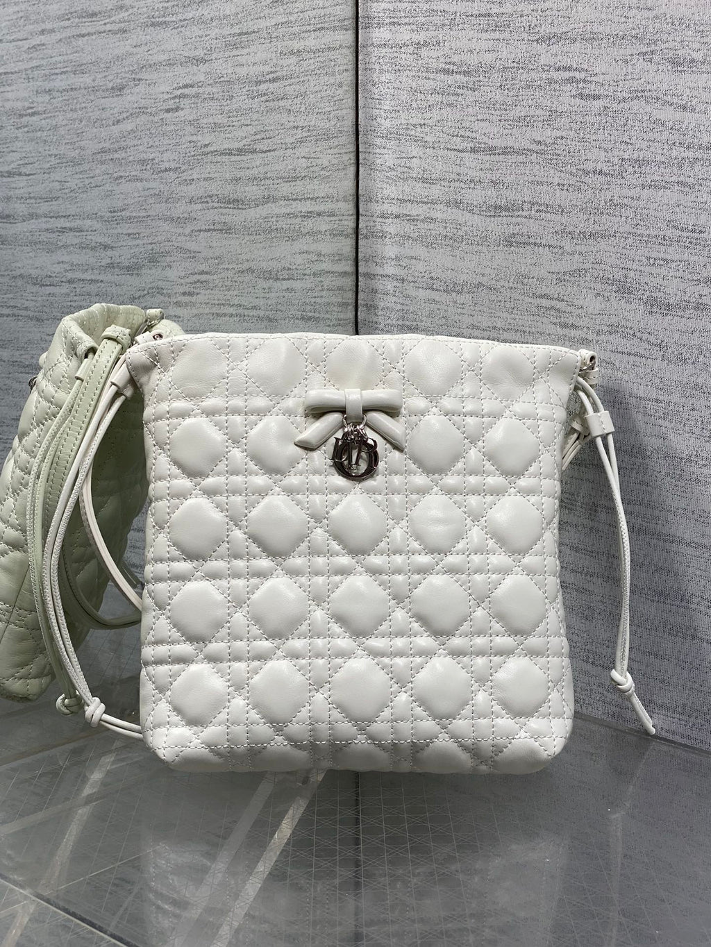 DIOR 26S ADIORABLE BUCKET BAG 20 IN WHITE LAMBSKIN
