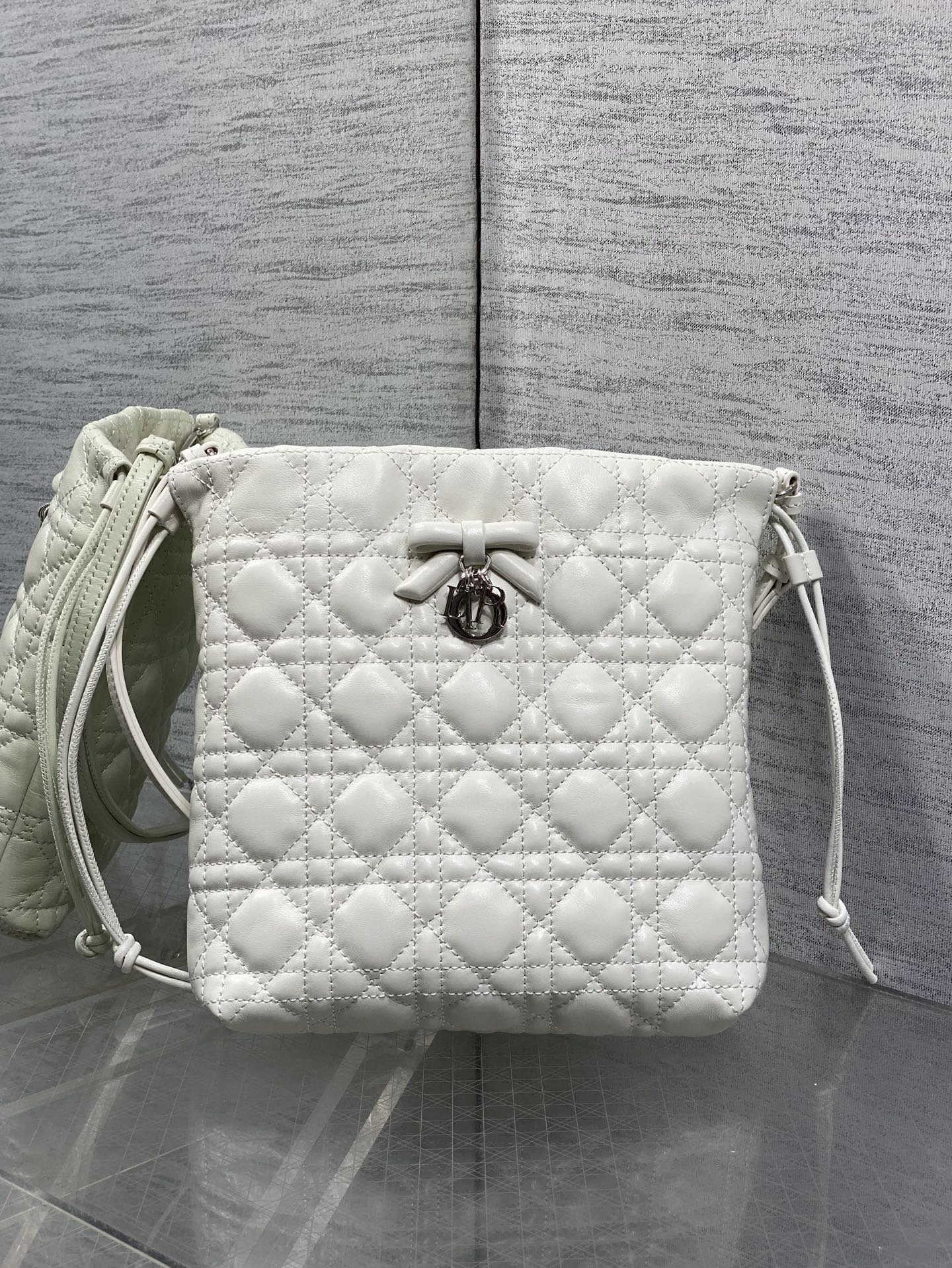 DIOR 26S ADIORABLE BUCKET BAG 20 IN WHITE LAMBSKIN