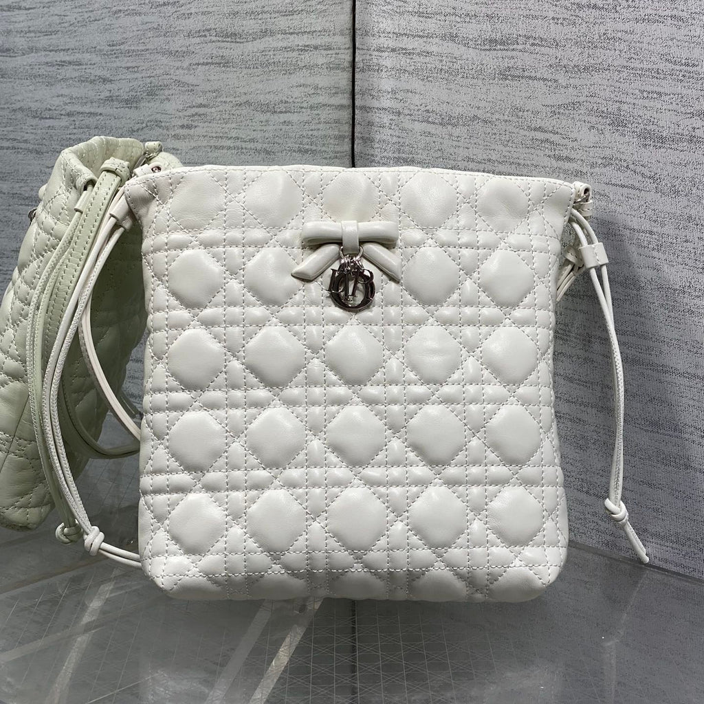 DIOR 26S ADIORABLE BUCKET BAG 20 IN WHITE LAMBSKIN