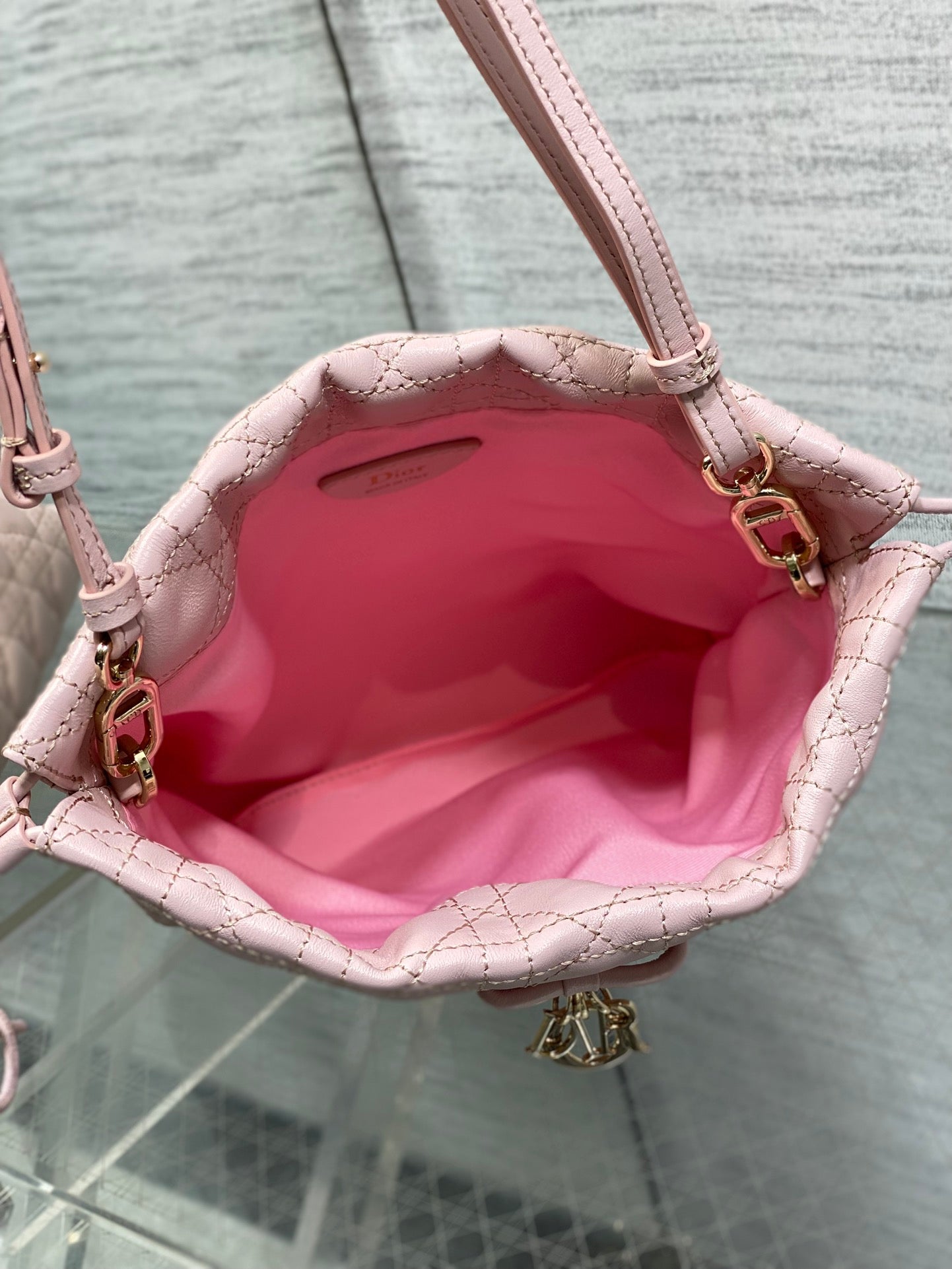 DIOR 26S ADIORABLE BUCKET BAG 20 IN LIGHT PINK LAMBSKIN