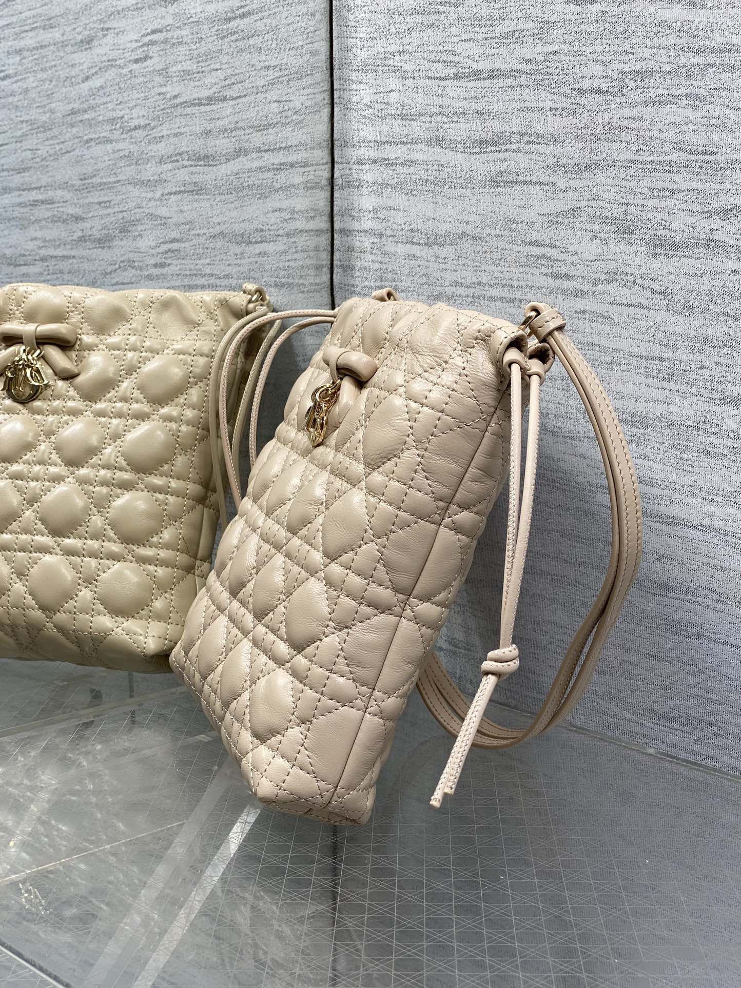 DIOR 26S ADIORABLE BUCKET BAG 20 IN BEIGE LAMBSKIN