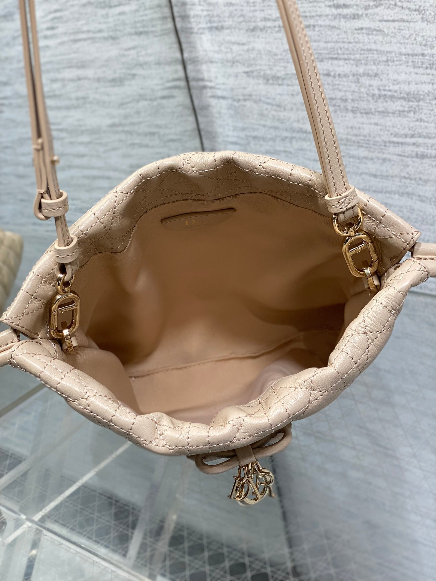DIOR 26S ADIORABLE BUCKET BAG 20 IN BEIGE LAMBSKIN