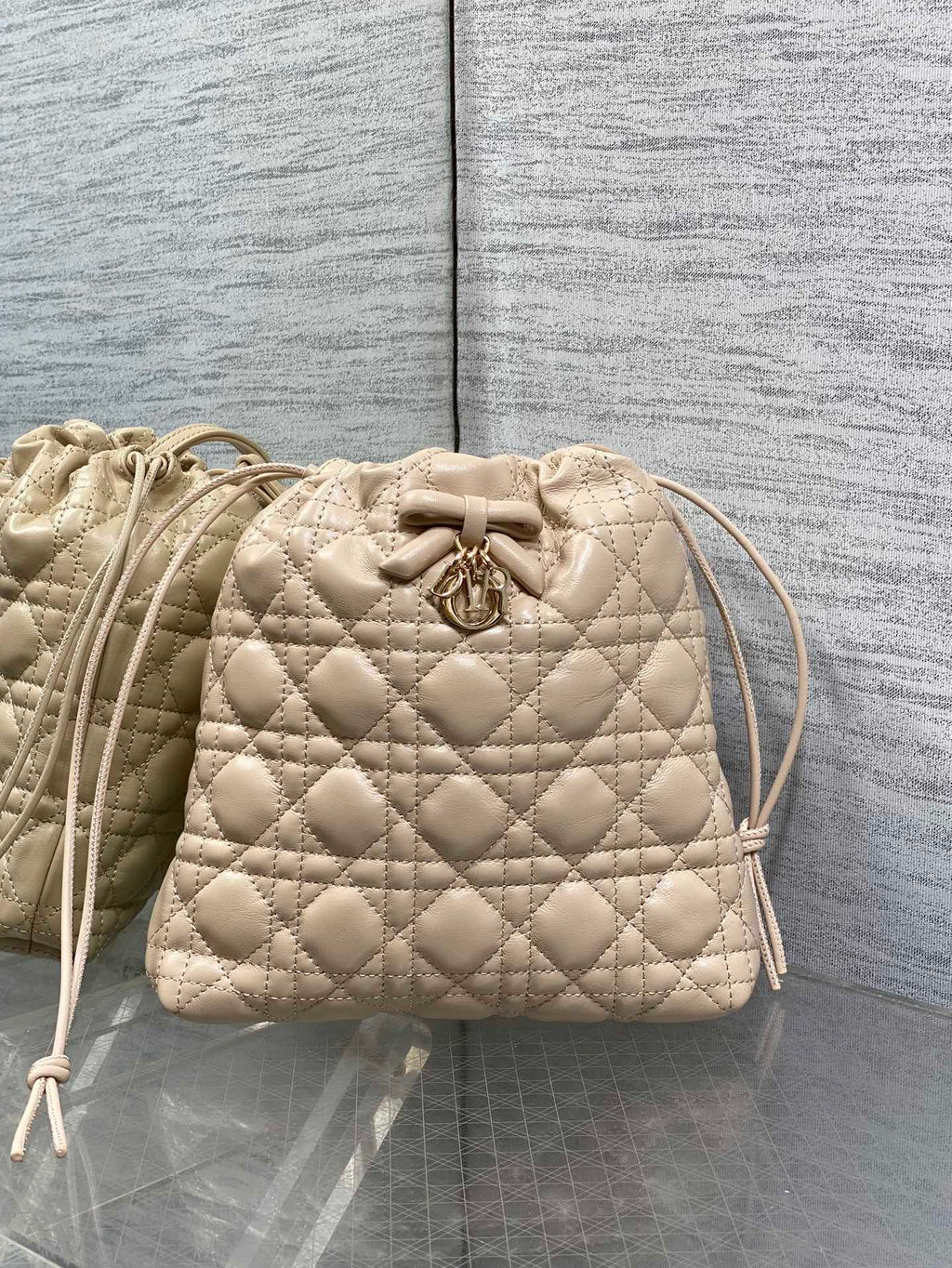 DIOR 26S ADIORABLE BUCKET BAG 20 IN BEIGE LAMBSKIN