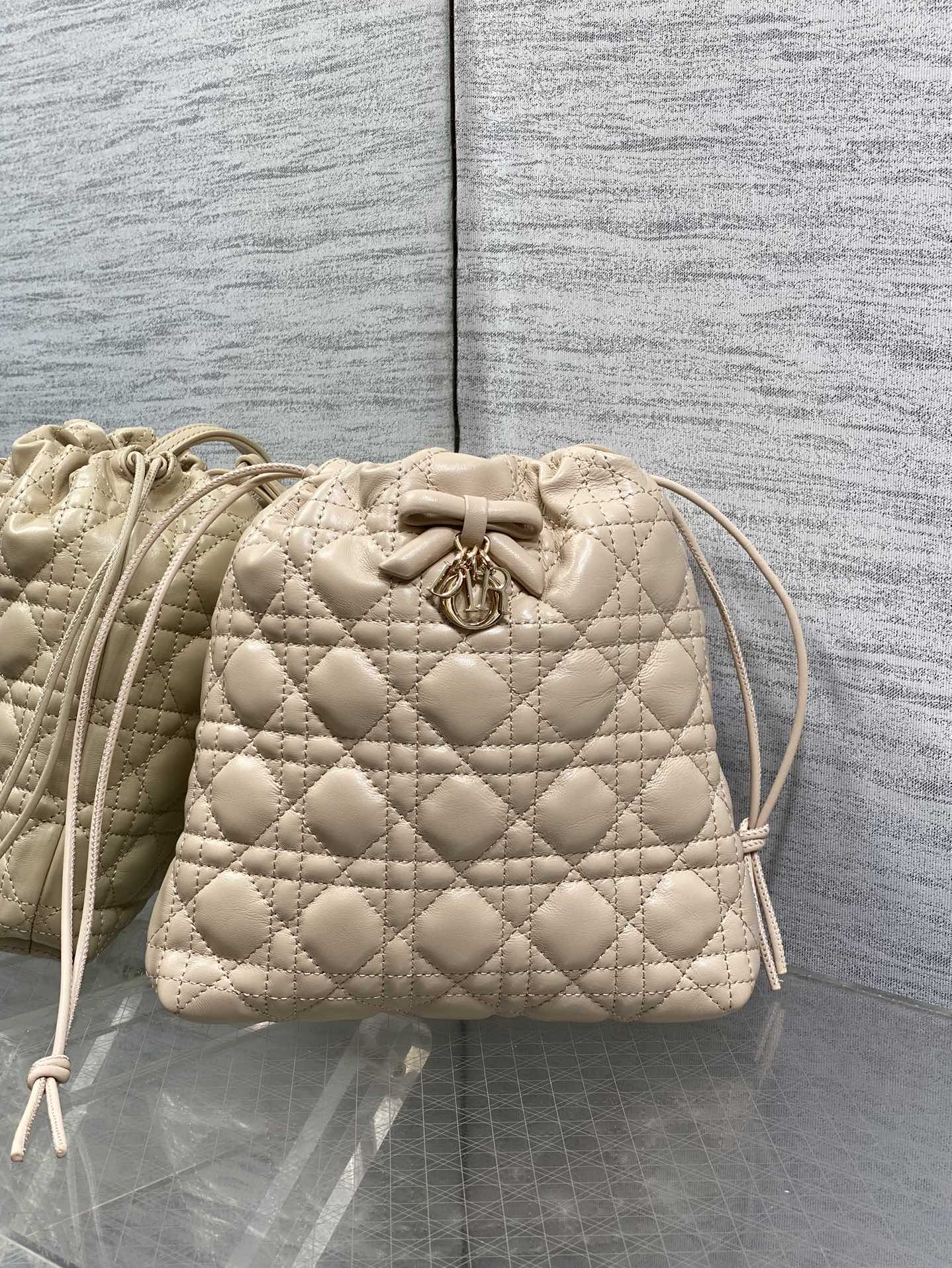 DIOR 26S ADIORABLE BUCKET BAG 20 IN BEIGE LAMBSKIN