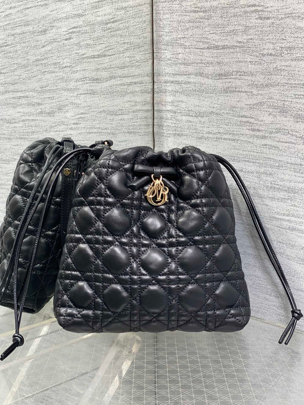 DIOR 26S ADIORABLE BUCKET BAG 20 IN BLACK LAMBSKIN