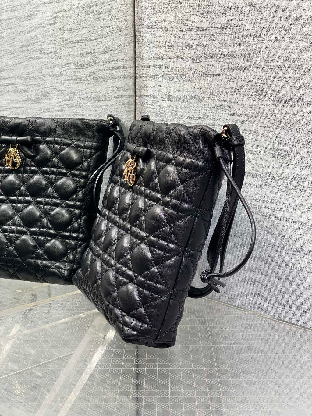 DIOR 26S ADIORABLE BUCKET BAG 20 IN BLACK LAMBSKIN