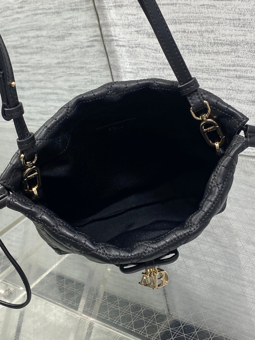 DIOR 26S ADIORABLE BUCKET BAG 20 IN BLACK LAMBSKIN