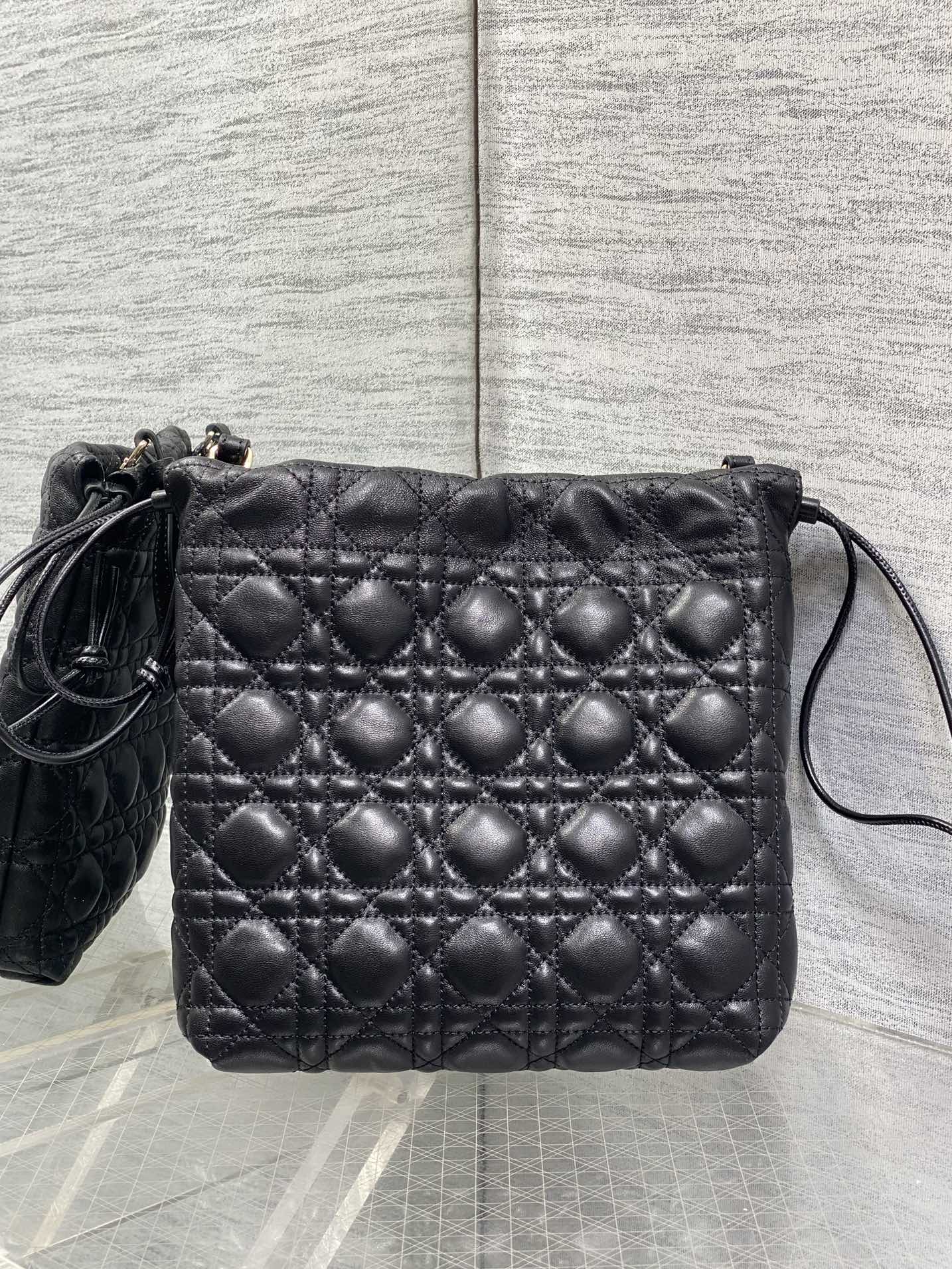 DIOR 26S ADIORABLE BUCKET BAG 20 IN BLACK LAMBSKIN