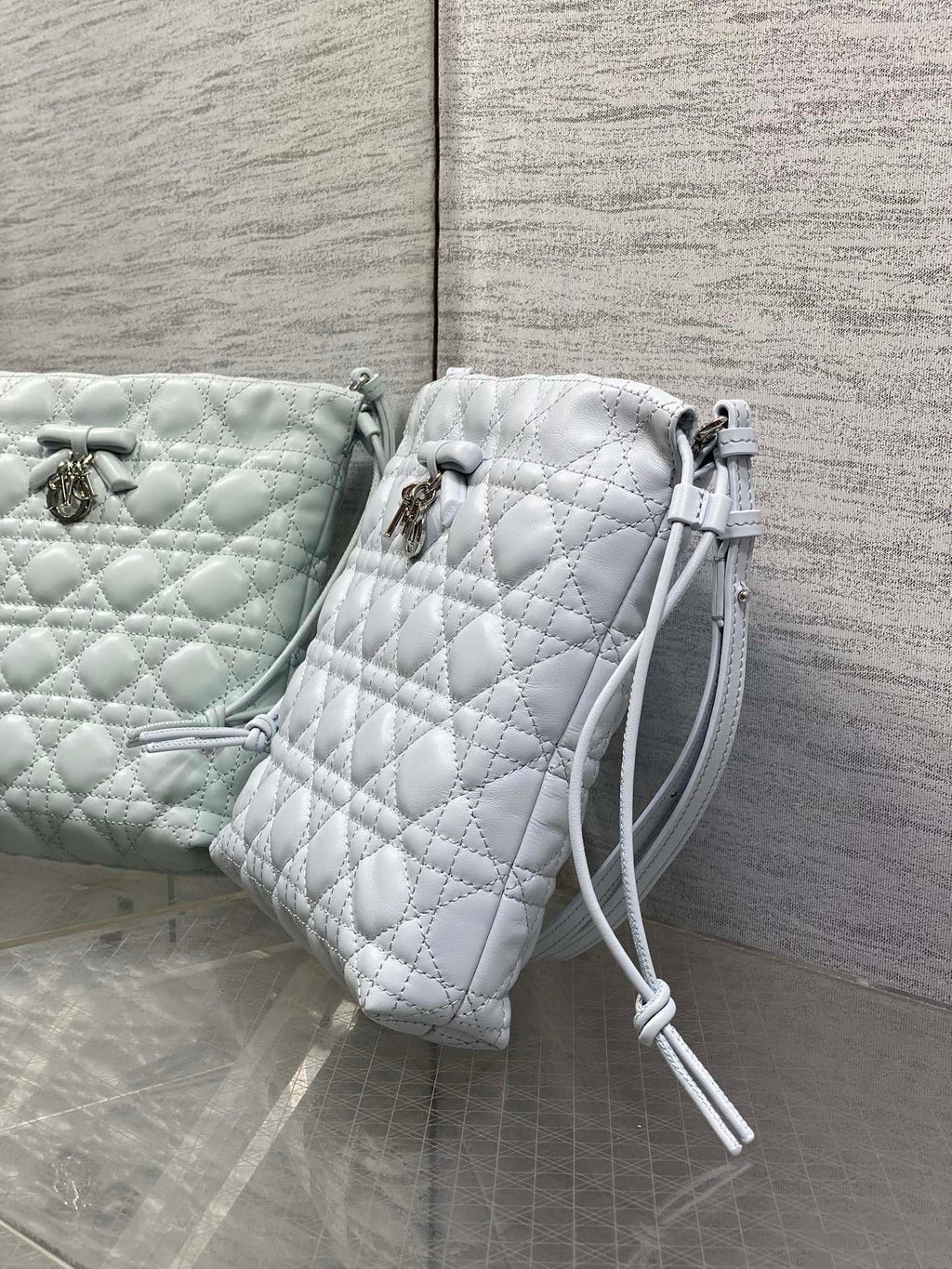 DIOR 26S ADIORABLE BUCKET BAG 20 IN LIGHT BLUE LAMBSKIN