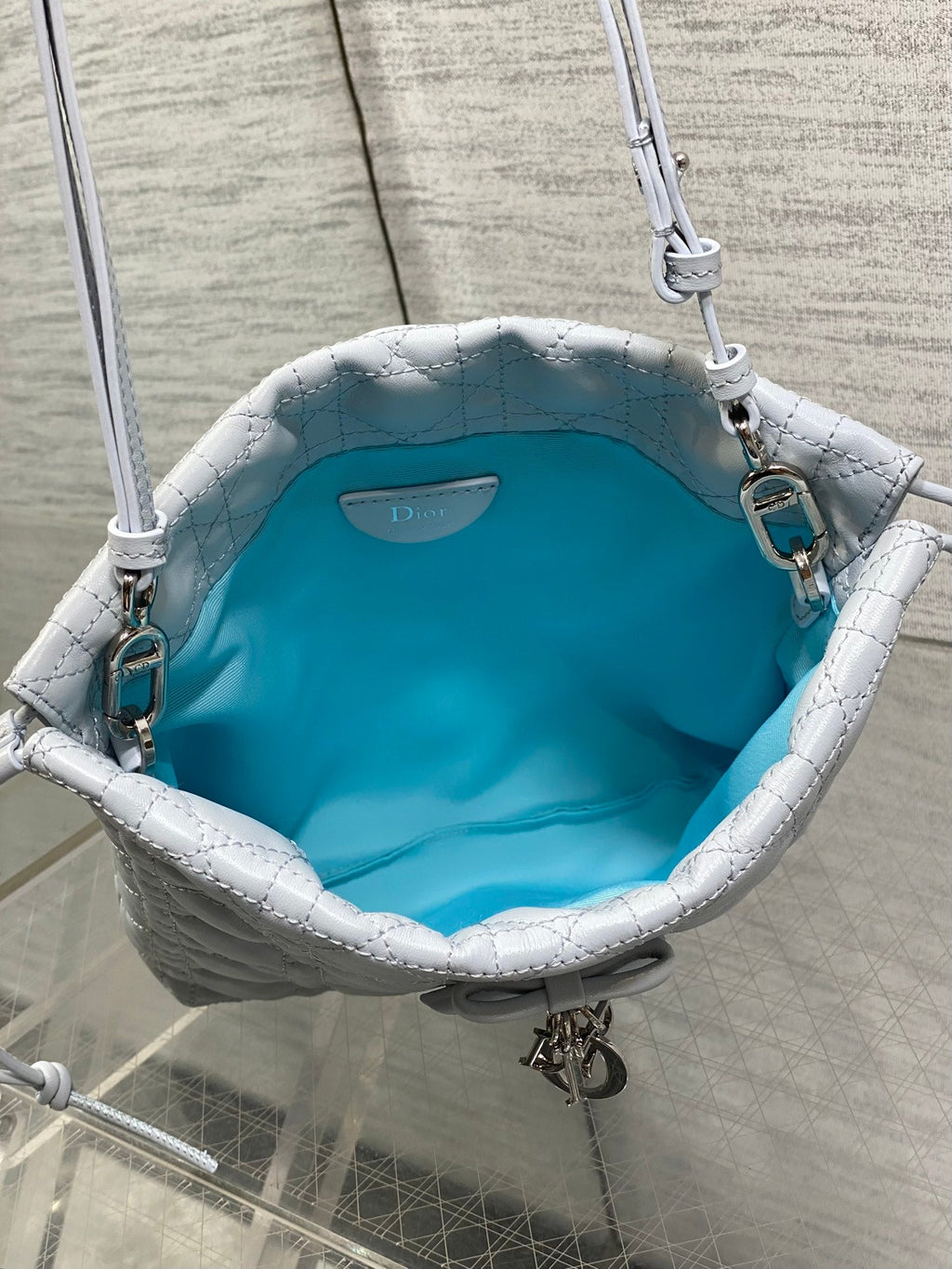DIOR 26S ADIORABLE BUCKET BAG 20 IN LIGHT BLUE LAMBSKIN