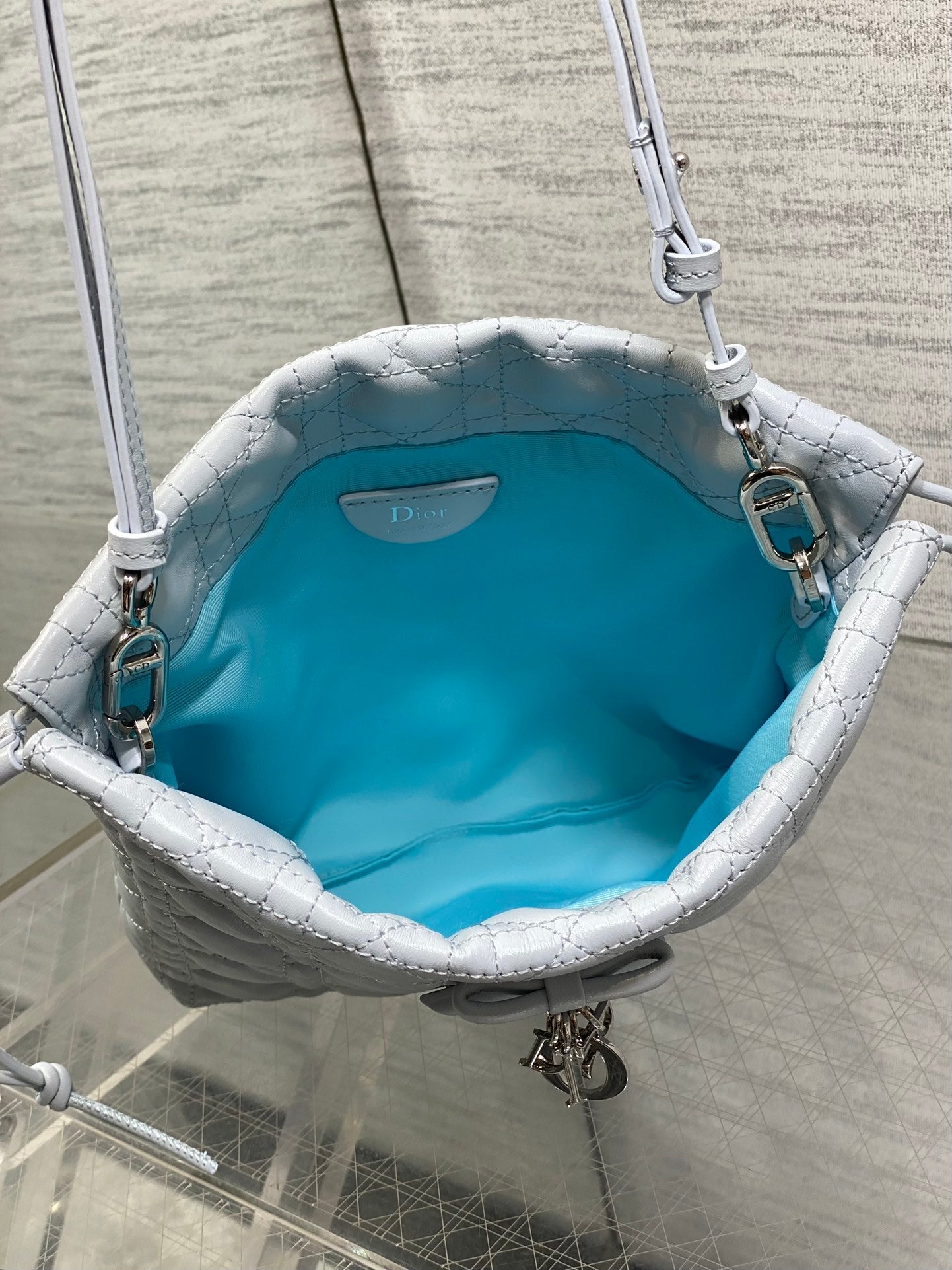 DIOR 26S ADIORABLE BUCKET BAG 20 IN LIGHT BLUE LAMBSKIN