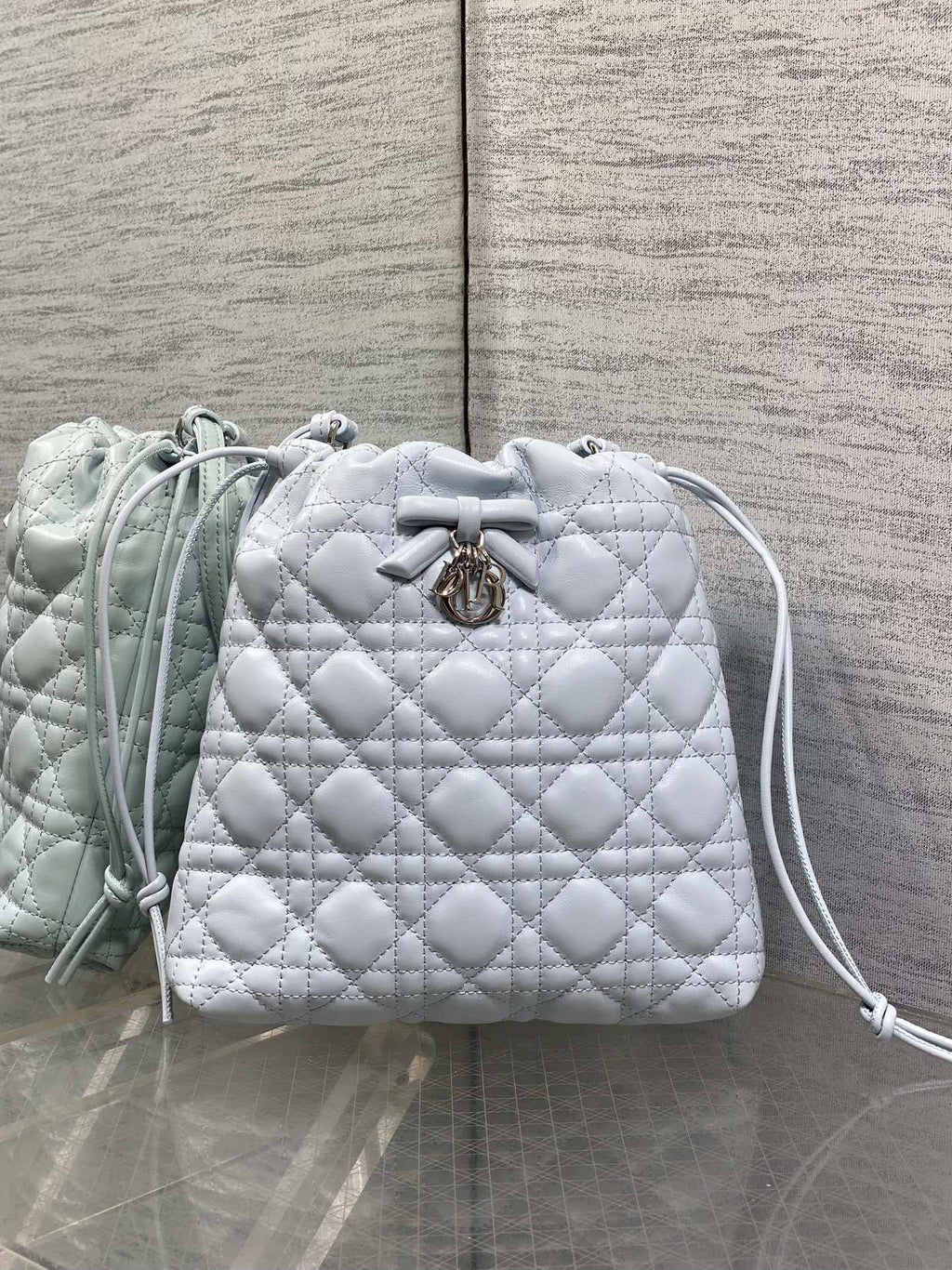 DIOR 26S ADIORABLE BUCKET BAG 20 IN LIGHT BLUE LAMBSKIN