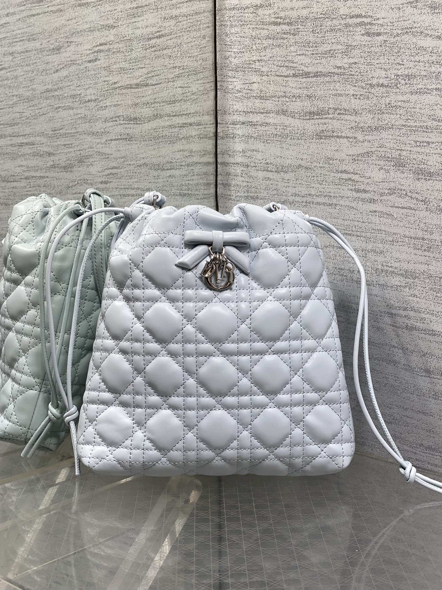 DIOR 26S ADIORABLE BUCKET BAG 20 IN LIGHT BLUE LAMBSKIN