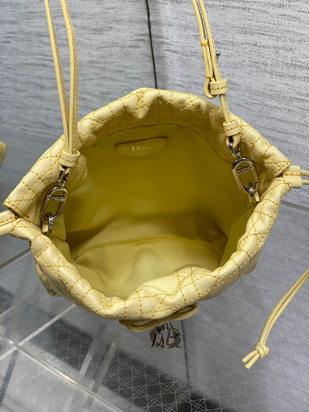 DIOR 26S ADIORABLE BUCKET BAG 20 IN YELLOW LAMBSKIN
