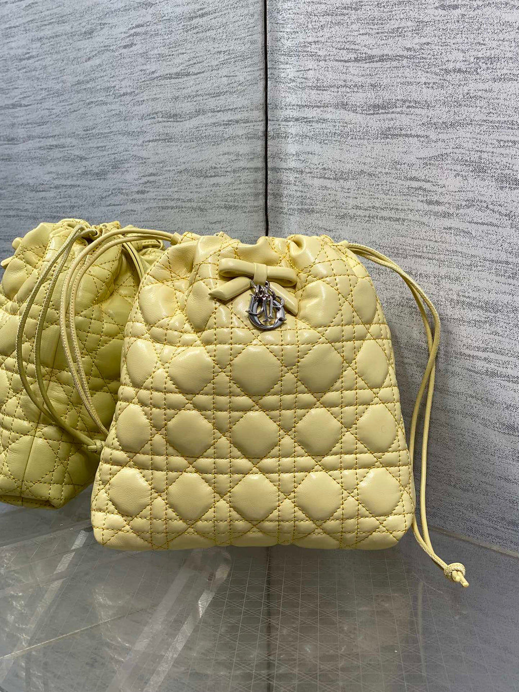 DIOR 26S ADIORABLE BUCKET BAG 20 IN YELLOW LAMBSKIN
