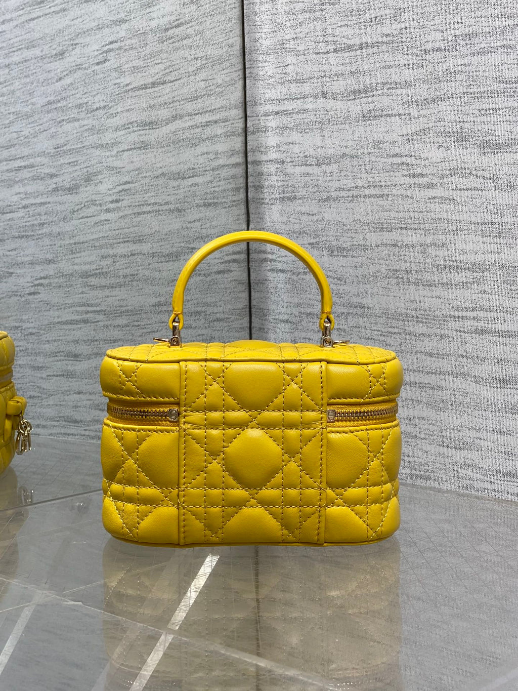 DIOR 26S MINI VANITY BAG 18 IN YELLOW LAMBSKIN