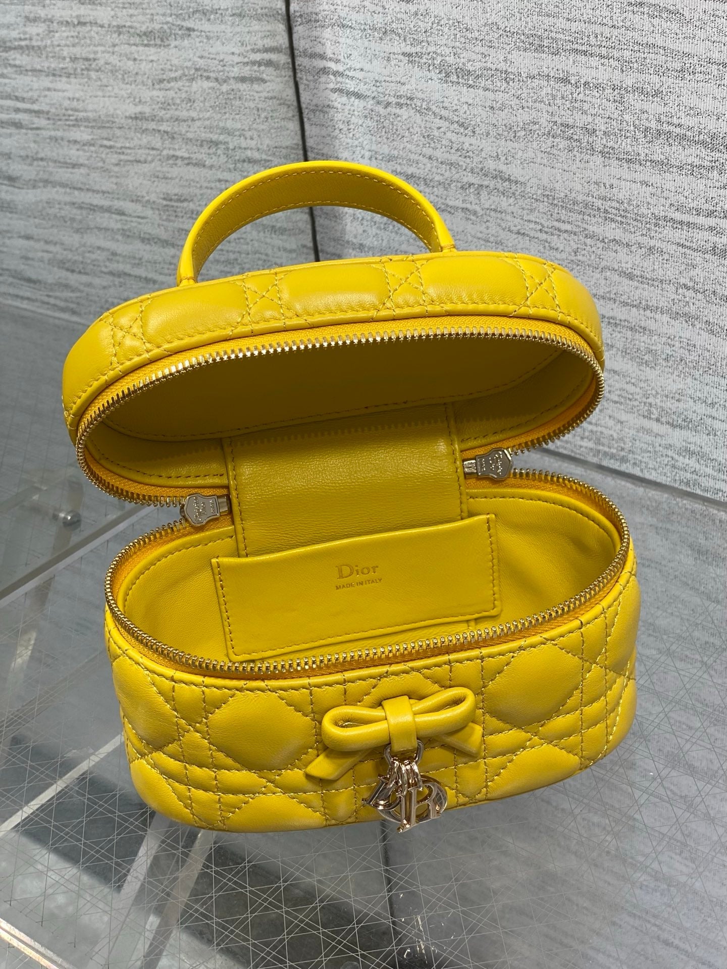 DIOR 26S MINI VANITY BAG 18 IN YELLOW LAMBSKIN