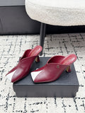 CHANEL 26S SQUARE-TOE HEELED MULES 95 MM IN RED MIX WHITE LAMBSKIN
