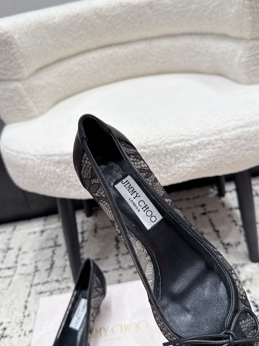 JIMMY CHOO 26S LACE-UP HIGH HEELS 45 MM IN BLACK LACE FABRIC
