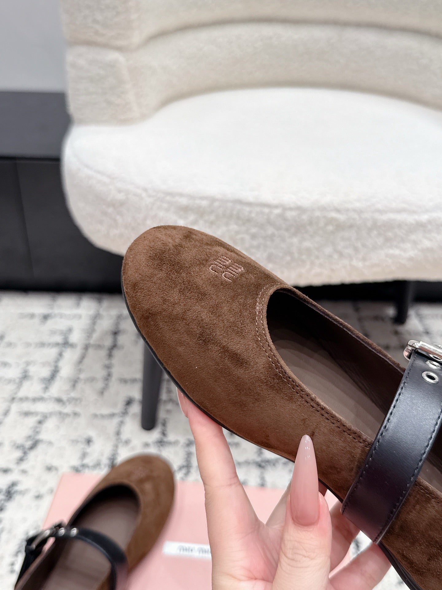 MIUMIU 26S BALLET FLATS IN DARK BROWN SUEDE