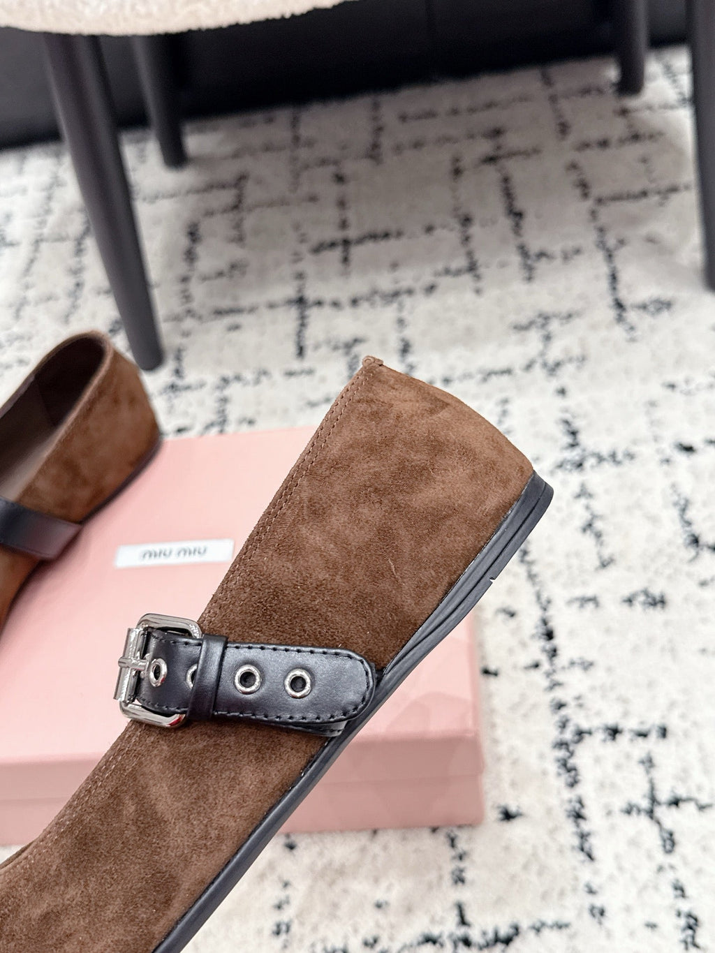 MIUMIU 26S BALLET FLATS IN DARK BROWN SUEDE