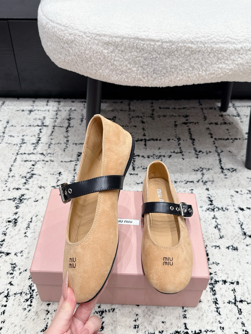 MIUMIU 26S BALLET FLATS IN BEIGE SUEDE
