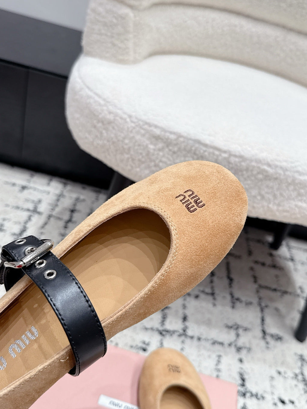 MIUMIU 26S BALLET FLATS IN BEIGE SUEDE
