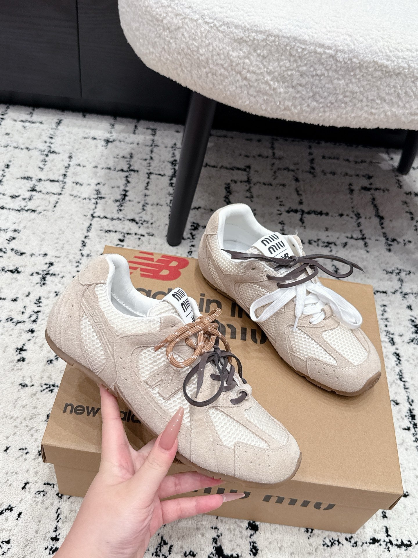 MIUMIU 26S SNEAKERS IN TAN BROWN SUEDE AND MESH FABRIC