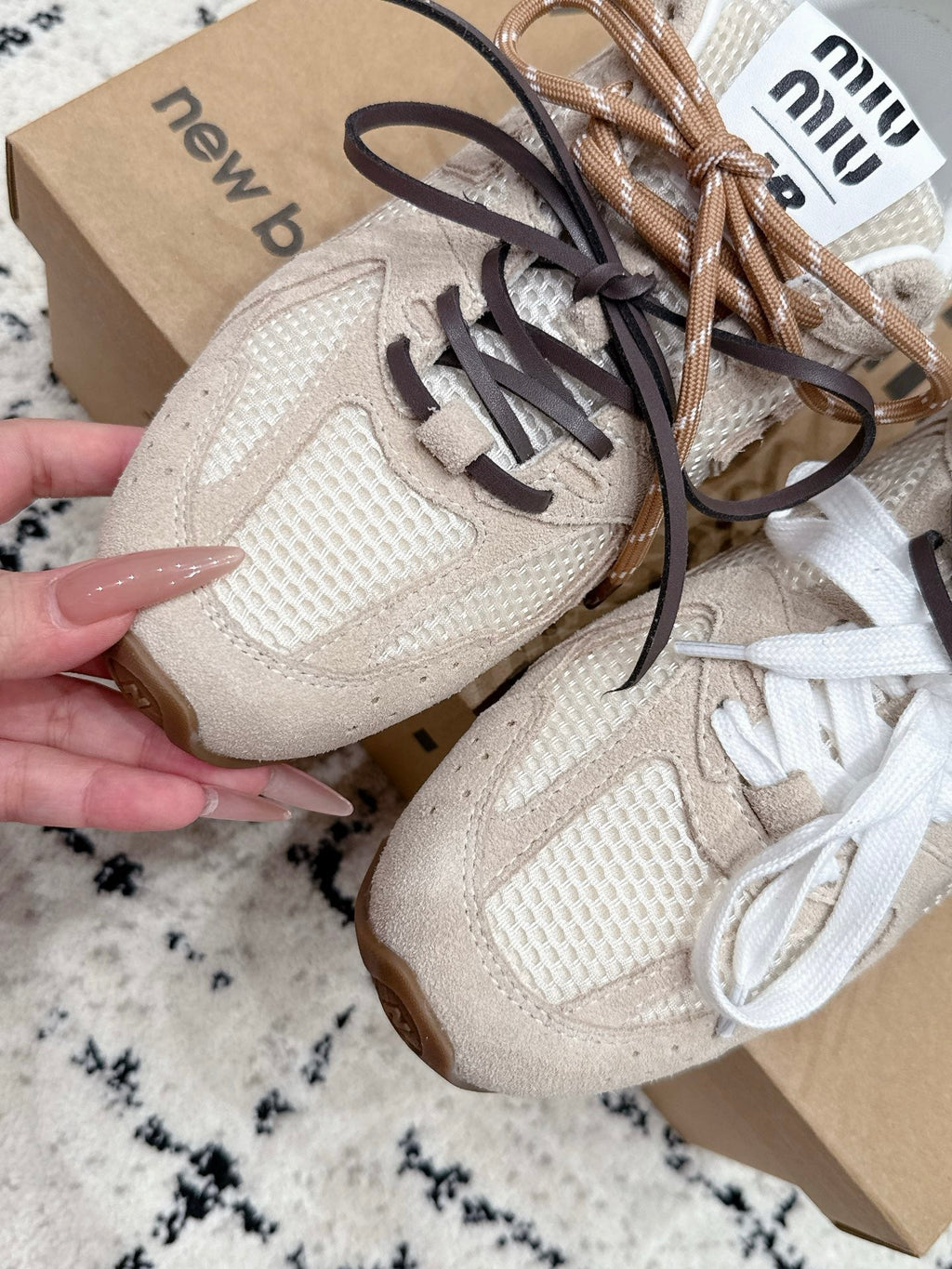 MIUMIU 26S SNEAKERS IN TAN BROWN SUEDE AND MESH FABRIC