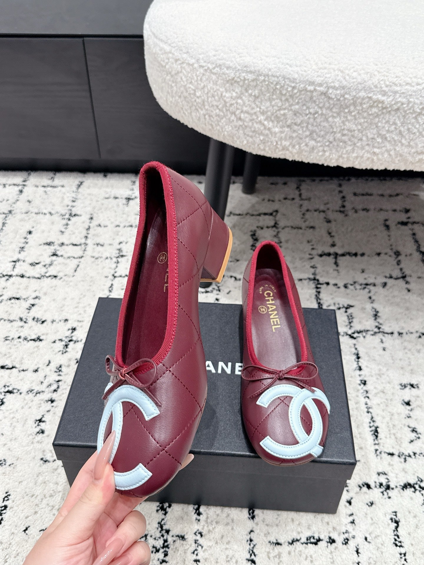 CHANEL 26S HIGH HEELS IN DARK RED LAMBSKIN WITH BOW
