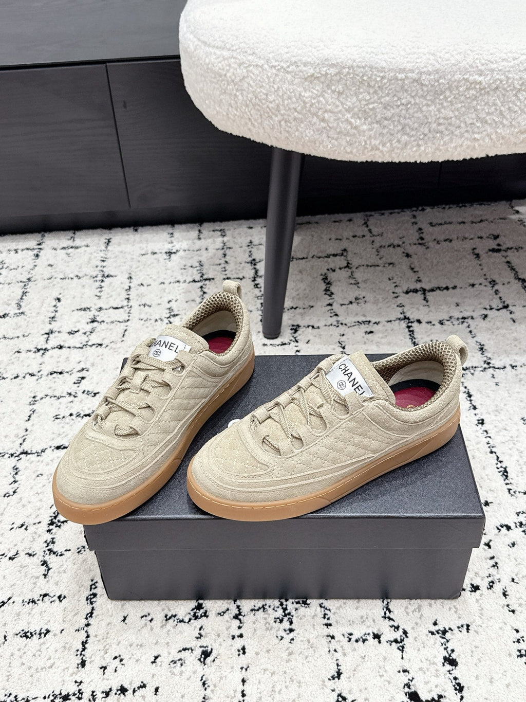 CHANEL 26S QUILTED SNEAKERS IN SAND BEIGE SUEDE