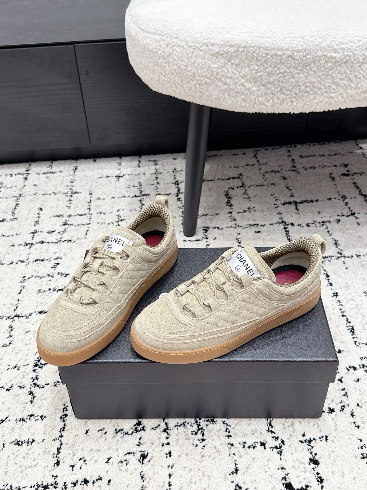 CHANEL 26S QUILTED SNEAKERS IN SAND BEIGE SUEDE
