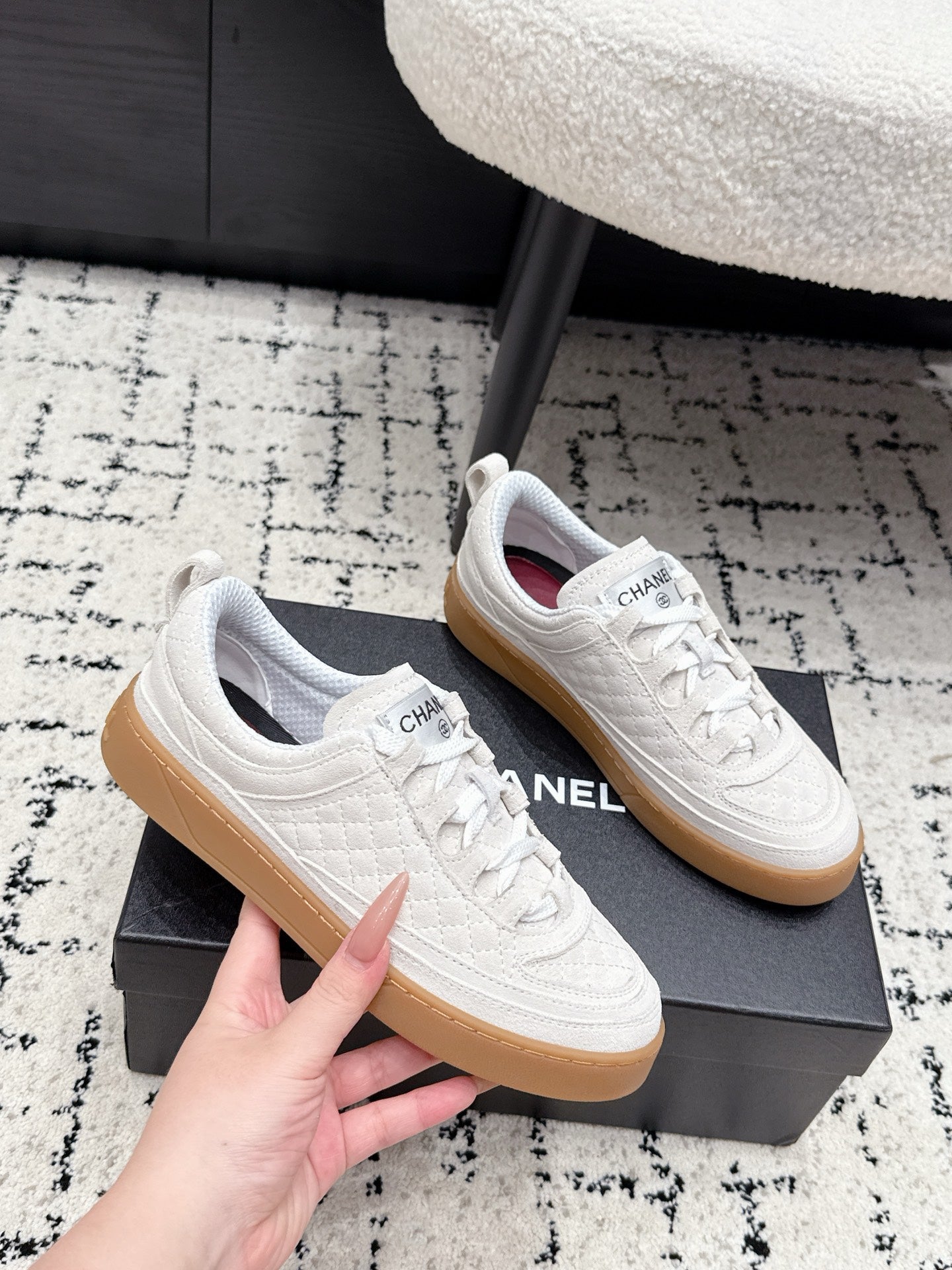 CHANEL 26S QUILTED SNEAKERS IN WHITE SUEDE