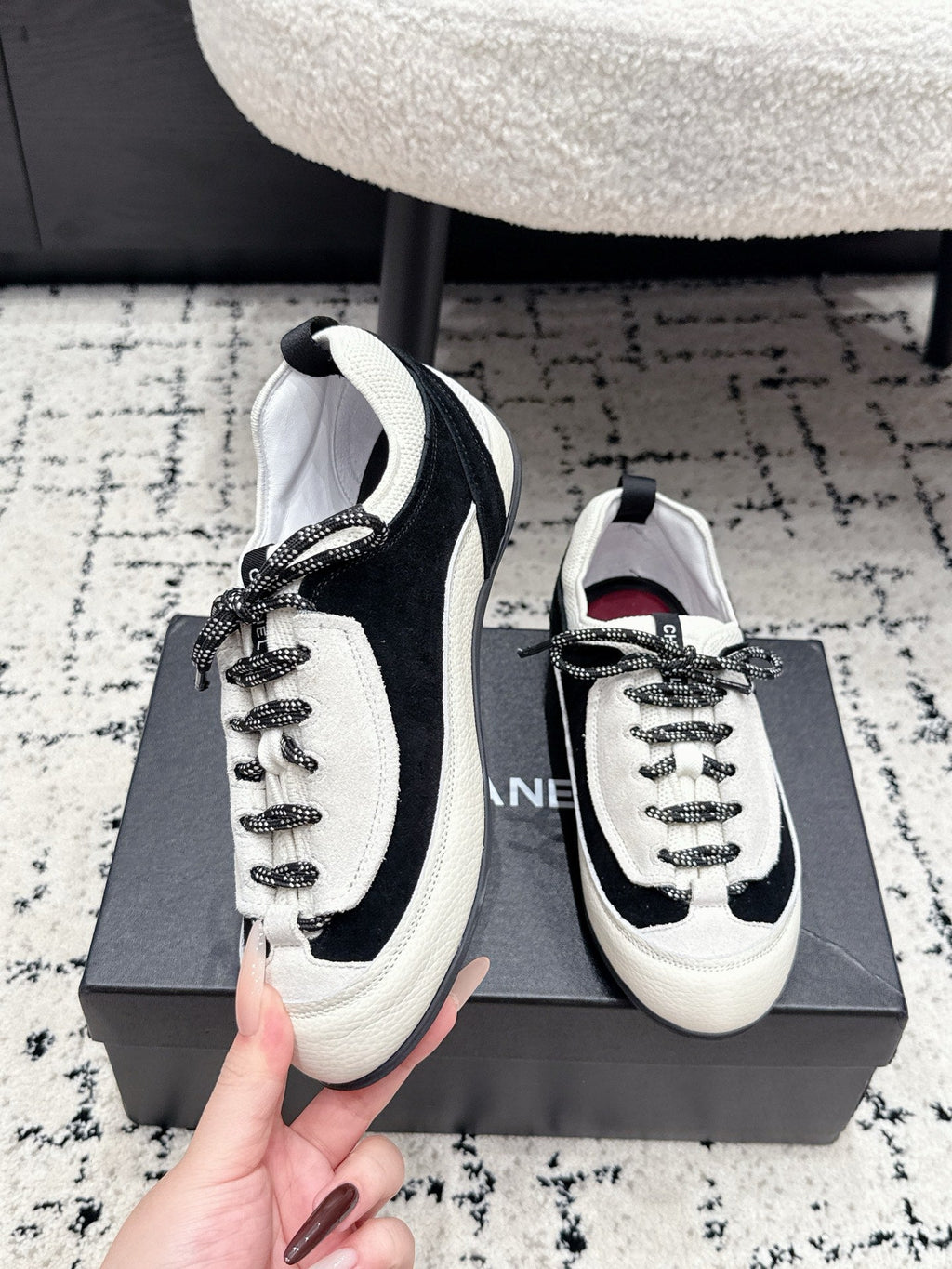 CHANEL 26S LACE-UP SNEAKERS IN WHITE SUEDE AND LAMBSKIN