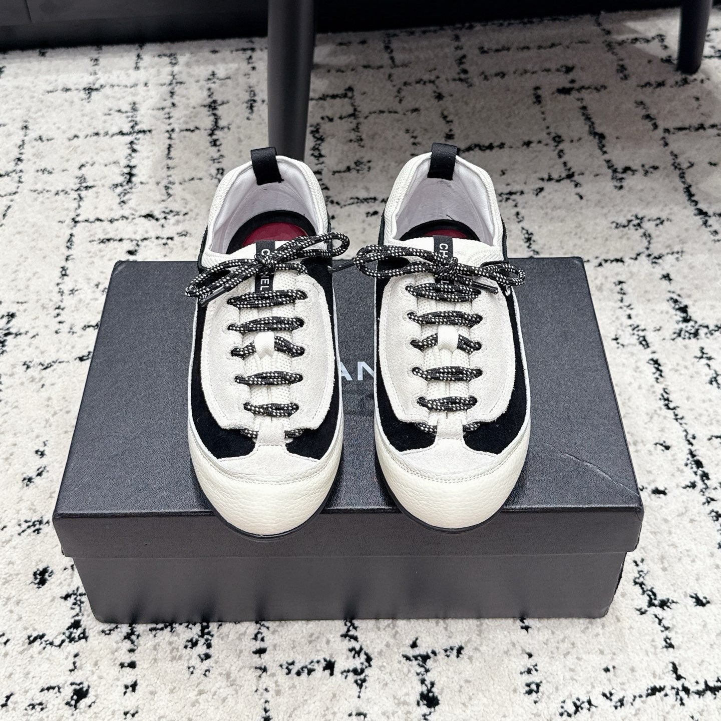 CHANEL 26S LACE-UP SNEAKERS IN WHITE SUEDE AND LAMBSKIN