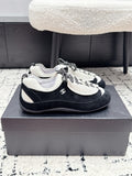 CHANEL 26S LACE-UP SNEAKERS IN WHITE AND BLACK SUEDE