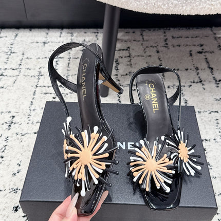 CHANEL 26S SLINGBACK SANDALS 75 MM IN BLACK PATENT CALFSKIN
