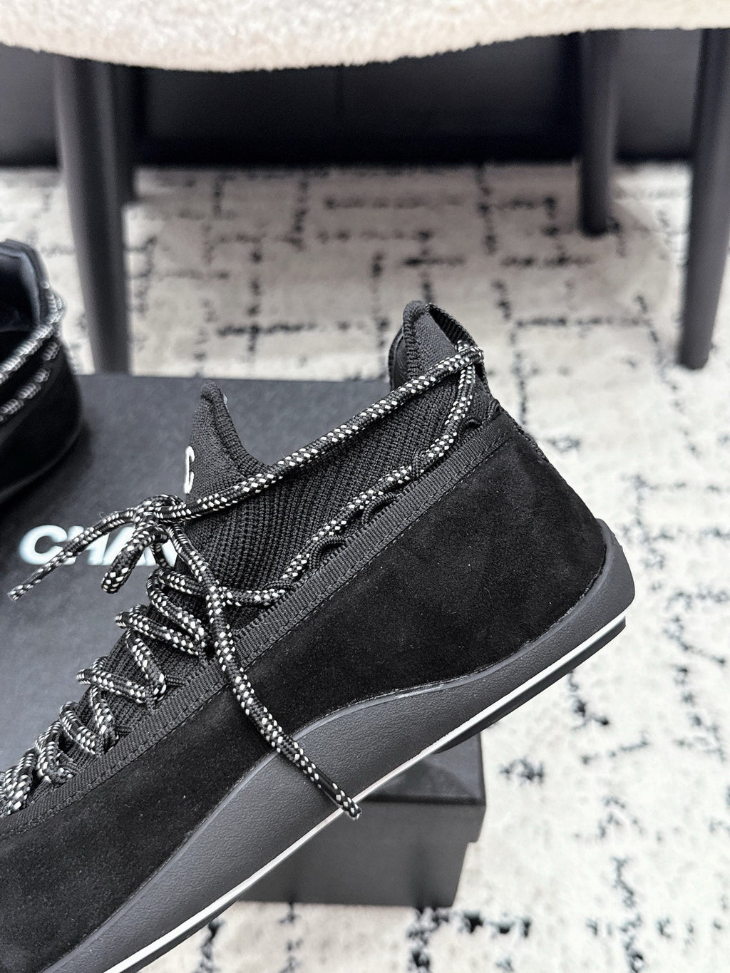 CHANEL 26S LACE-UP SNEAKERS IN BLACK SUEDE