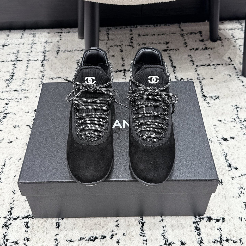 CHANEL 26S LACE-UP SNEAKERS IN BLACK SUEDE