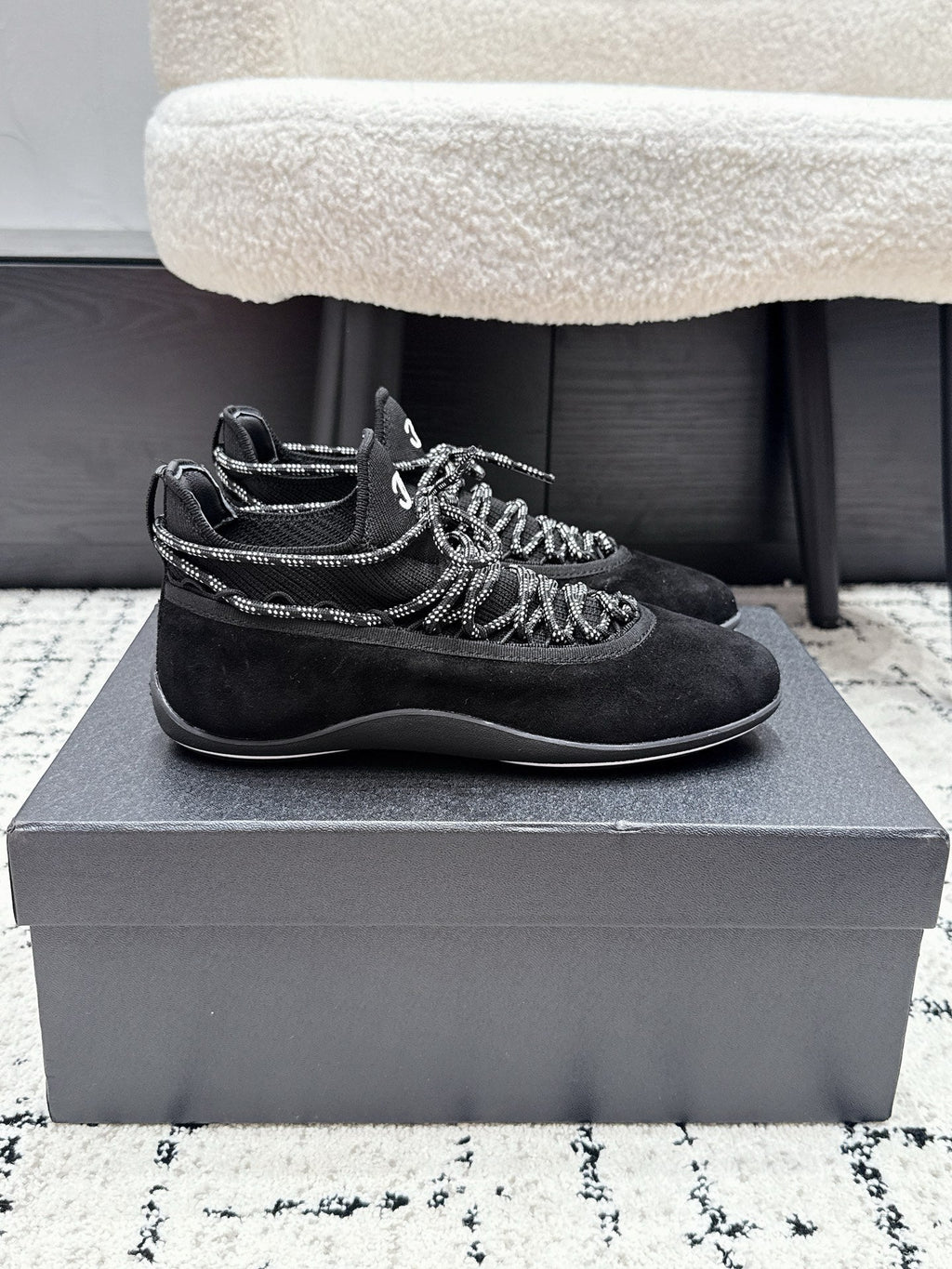 CHANEL 26S LACE-UP SNEAKERS IN BLACK SUEDE