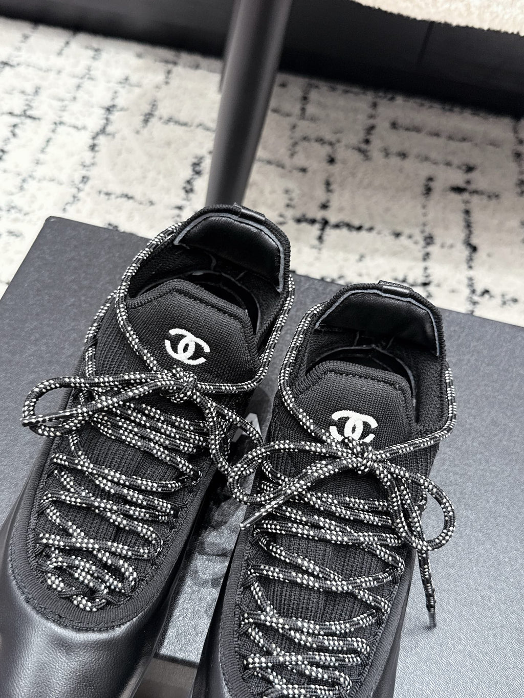 CHANEL 26S LACE-UP SNEAKERS IN BLACK FABRIC AND LAMBSKIN