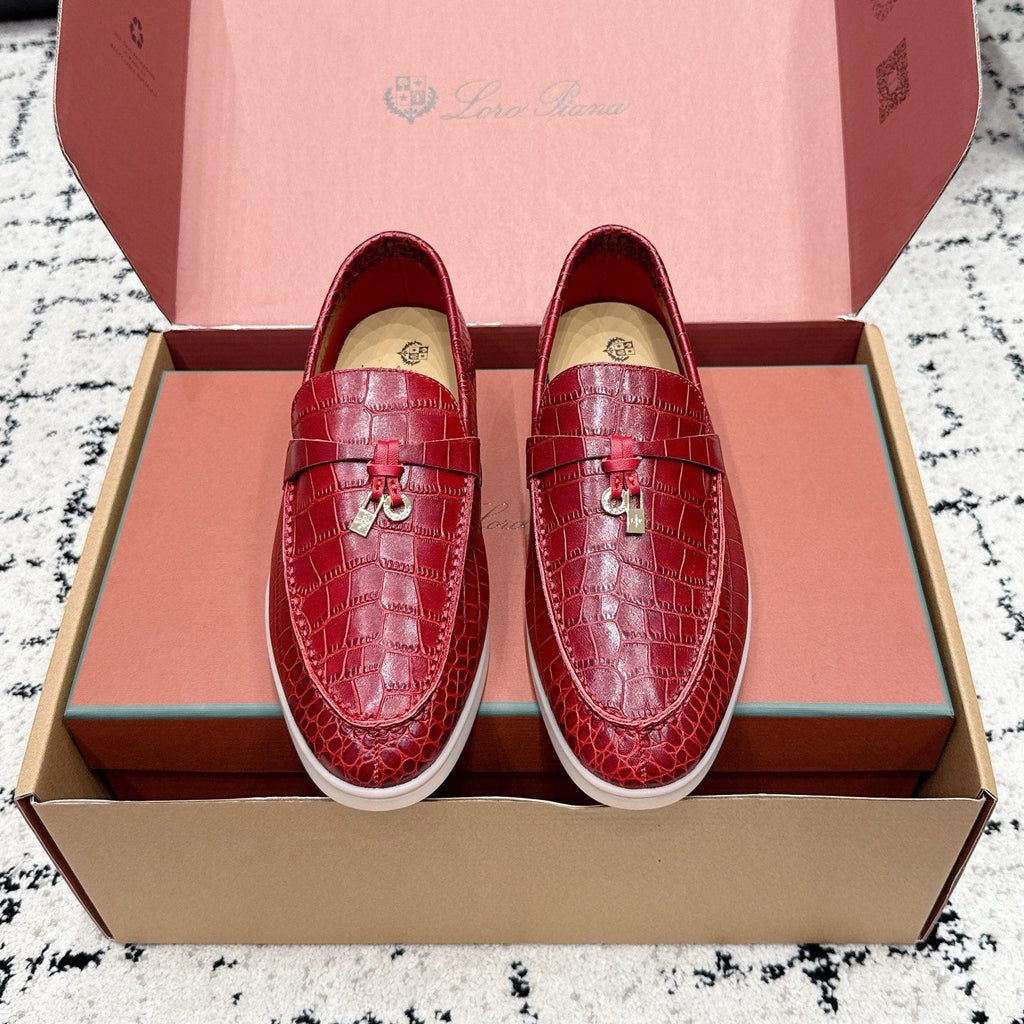 LP 26S SUMMER CHARMS WALK LOAFER IN DARK RED CROCODILE CALFSKIN GOLD HARDWARE