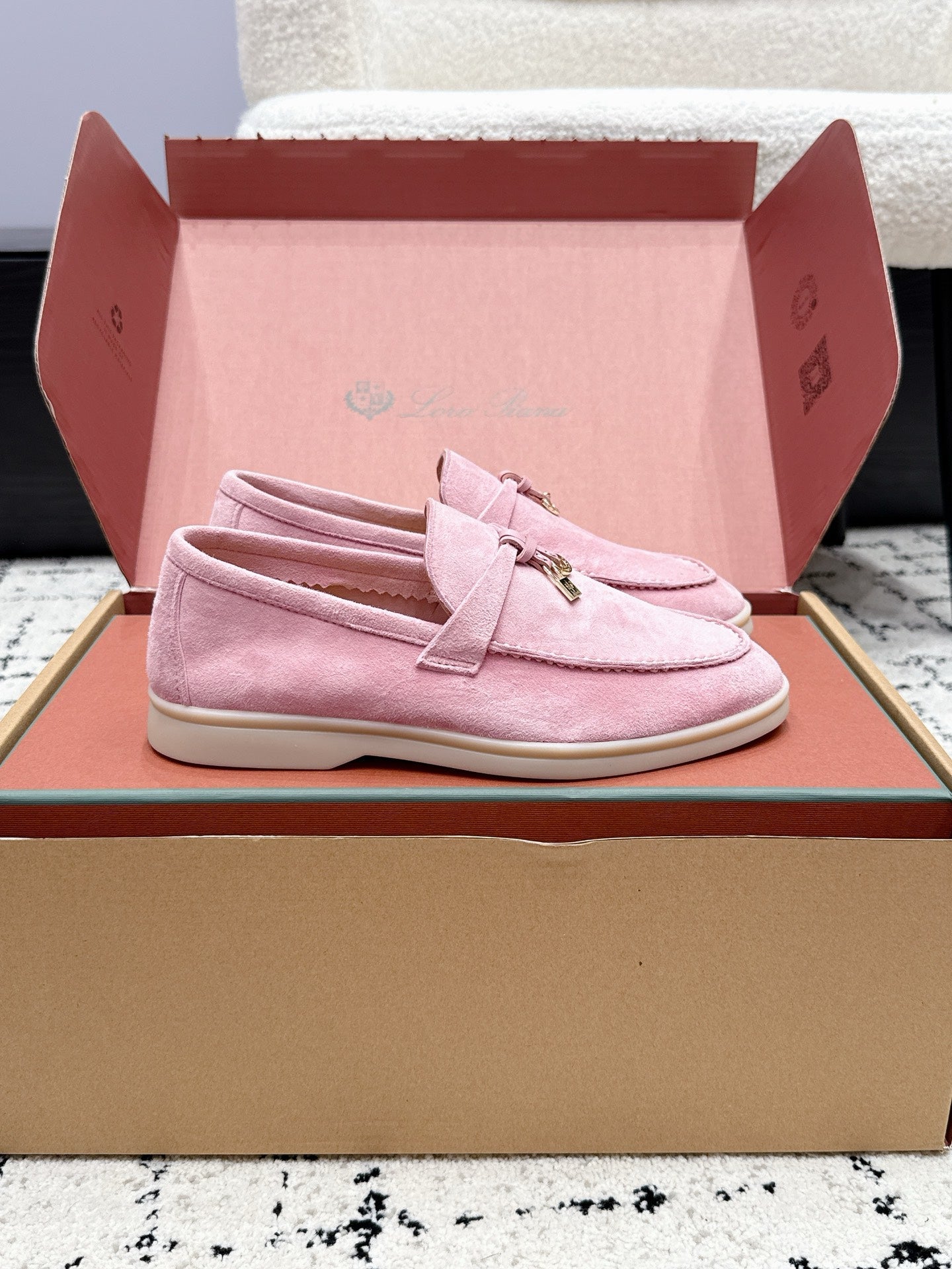 LP 26S SUMMER CHARMS WALK LOAFER IN PINK SUEDE GOLD HARDWARE