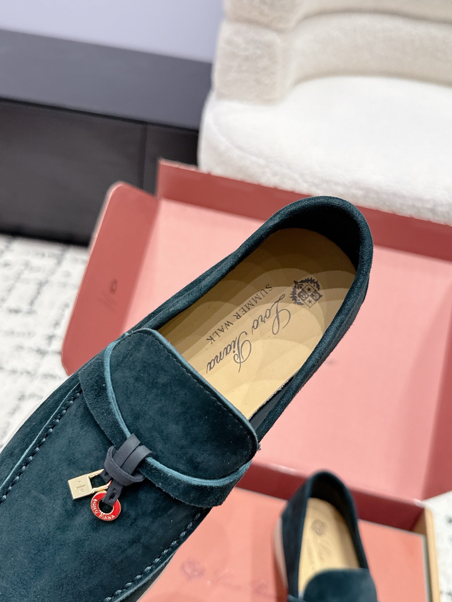 LP 26S SUMMER CHARMS WALK LOAFER IN DEEP TEAL GREEN SUEDE GOLD HARDWARE