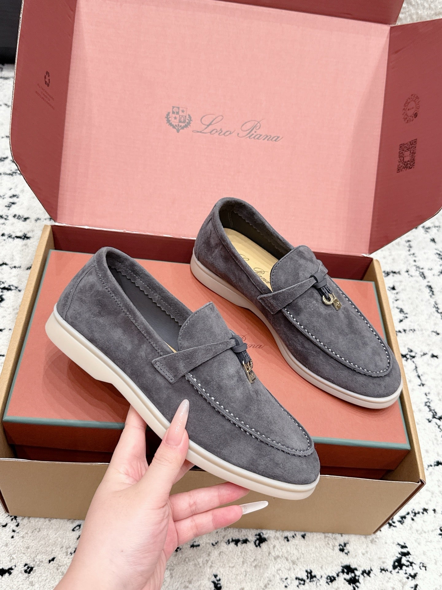 LP 26S SUMMER CHARMS WALK LOAFER IN CHARCOAL GRAY SUEDE GOLD HARDWARE