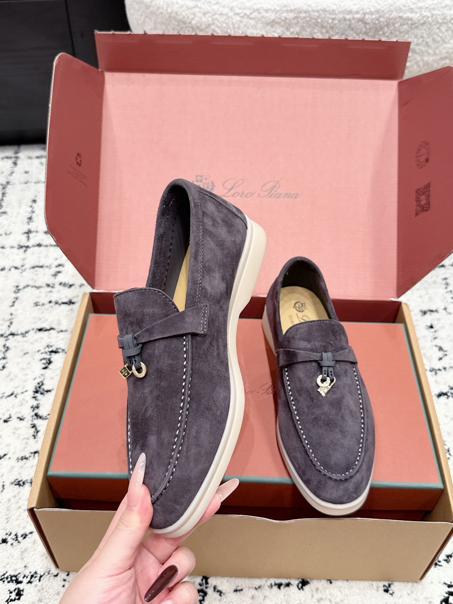 LP 26S SUMMER CHARMS WALK LOAFER IN PURPLE GRAY SUEDE GOLD HARDWARE