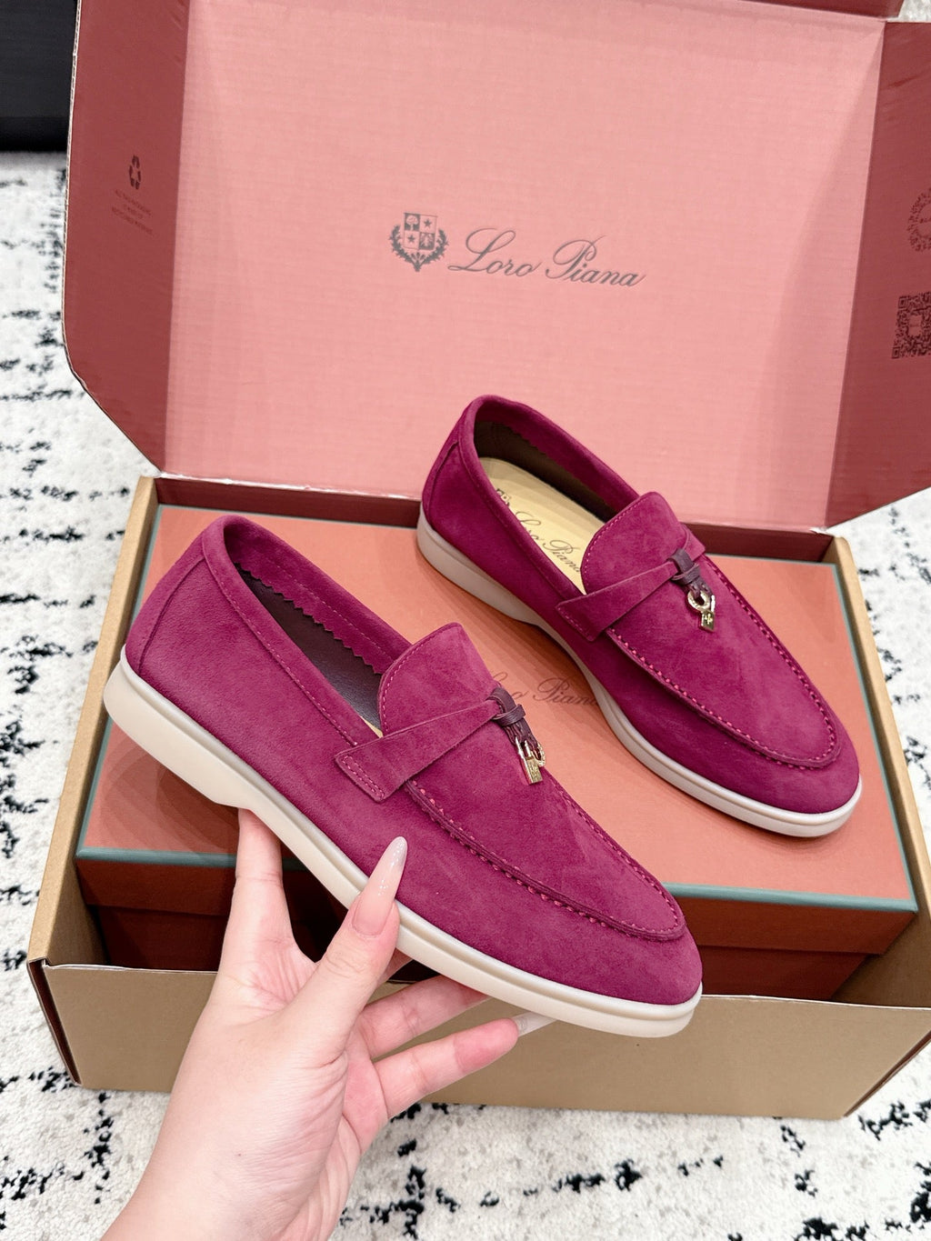 LP 26S SUMMER CHARMS WALK LOAFER IN FUCHSIA PINK SUEDE GOLD HARDWARE