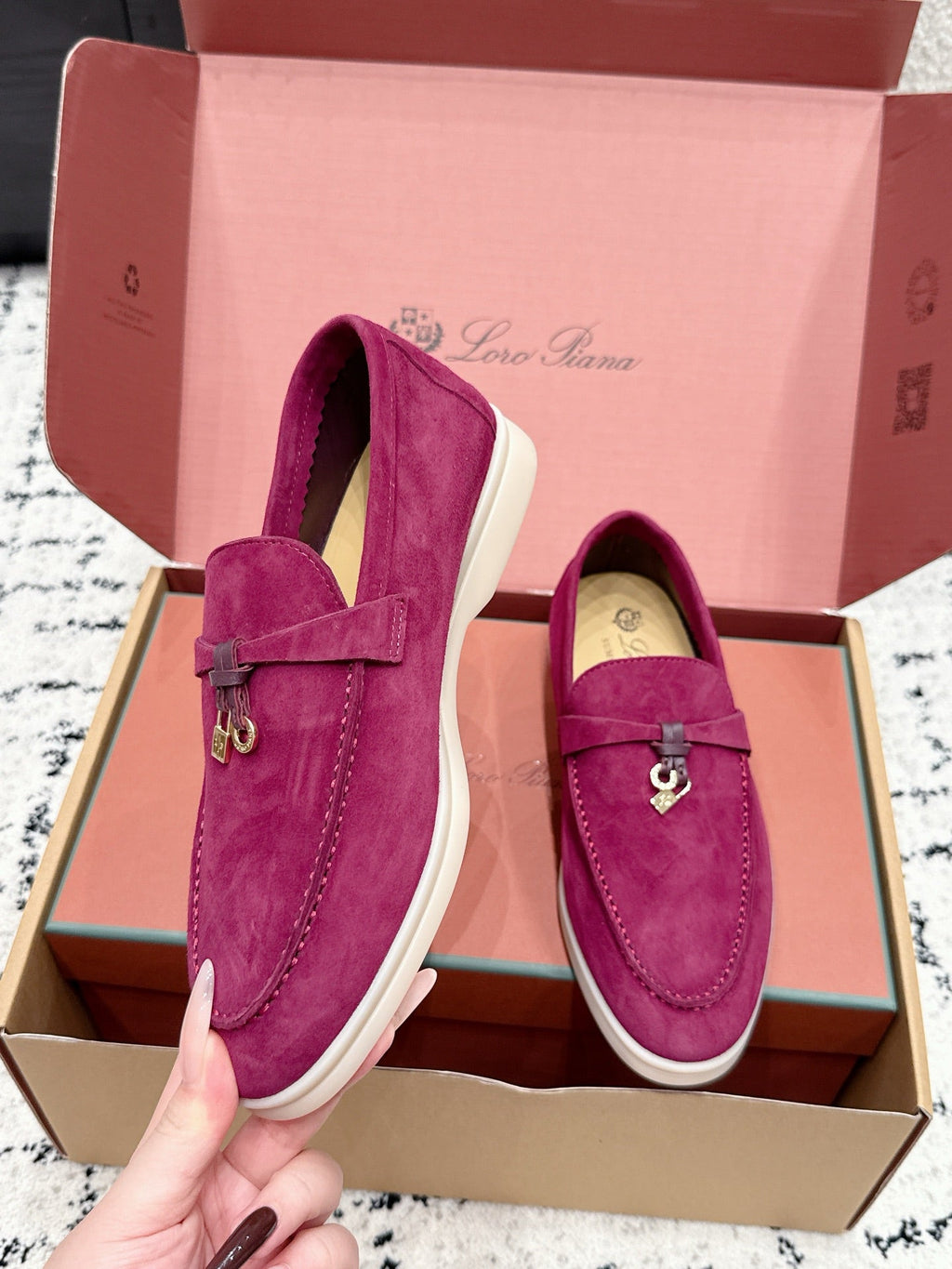 LP 26S SUMMER CHARMS WALK LOAFER IN FUCHSIA PINK SUEDE GOLD HARDWARE