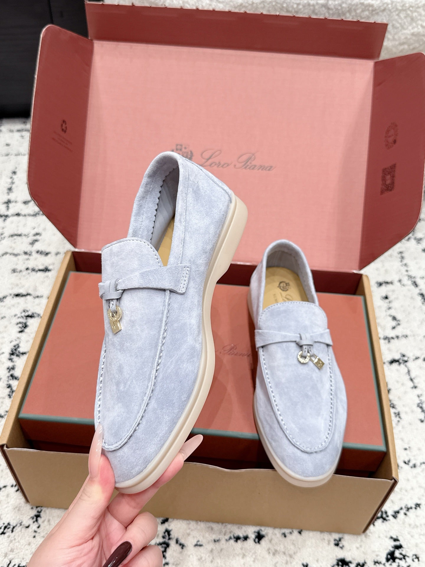 LP 26S SUMMER CHARMS WALK LOAFER IN LIGHT BLUE SUEDE GOLD HARDWARE