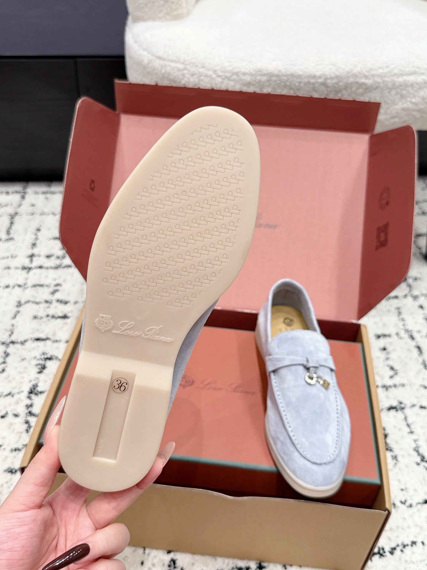 LP 26S SUMMER CHARMS WALK LOAFER IN LIGHT BLUE SUEDE GOLD HARDWARE